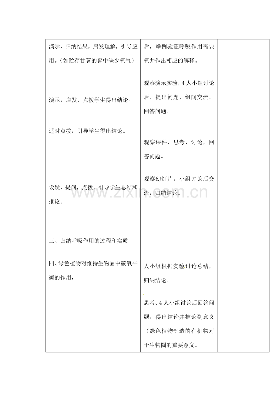 吉林省四平市第十七中学七年级生物上册 绿色植物的呼吸作用教案2 新人教版.doc_第3页