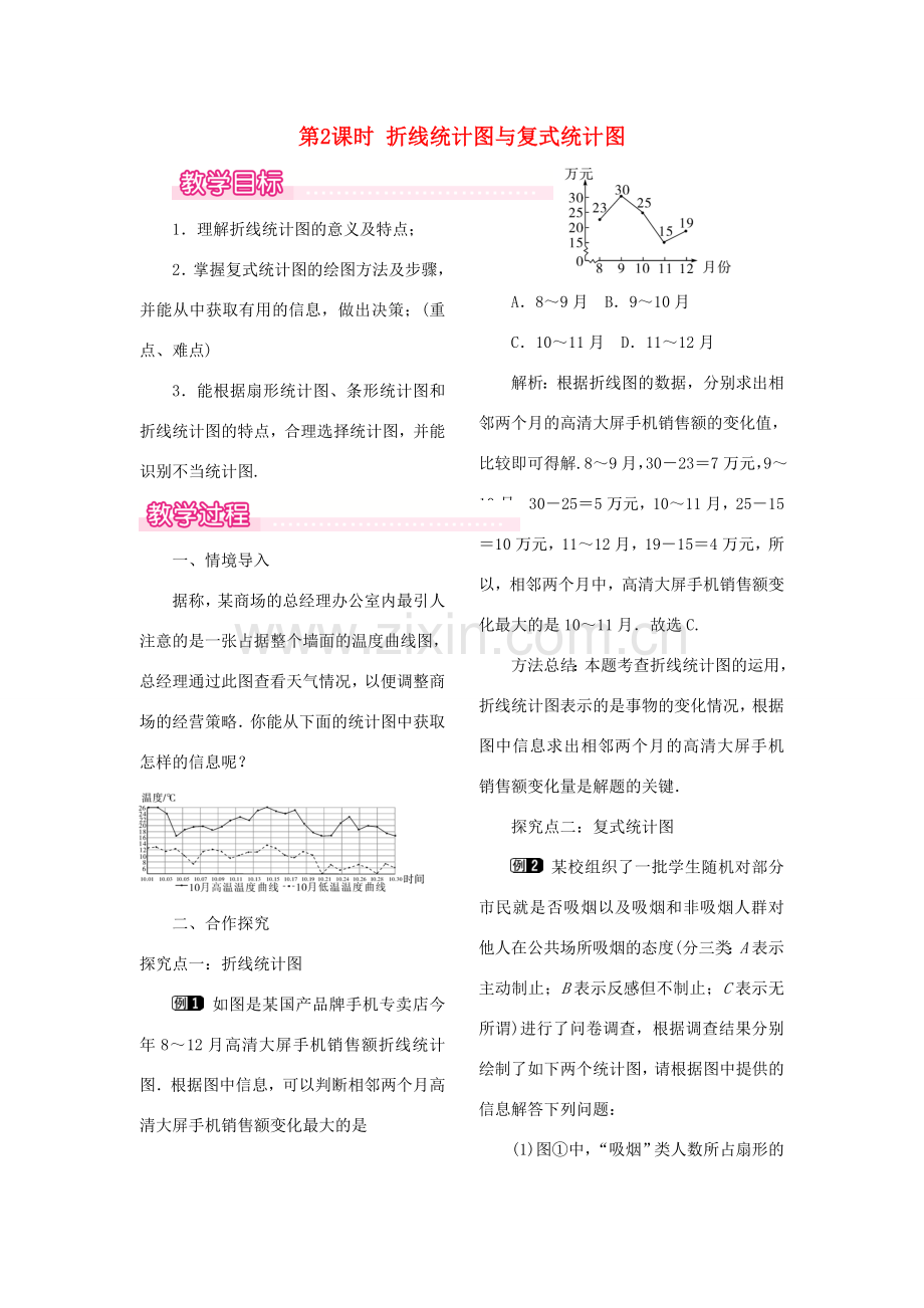 秋八年级数学下册 第十八章 数据的收集与整理18.3 数据的整理与表示 第2课时 折线统计图与复式统计图教案（新版）冀教版-（新版）冀教版初中八年级下册数学教案.doc_第1页