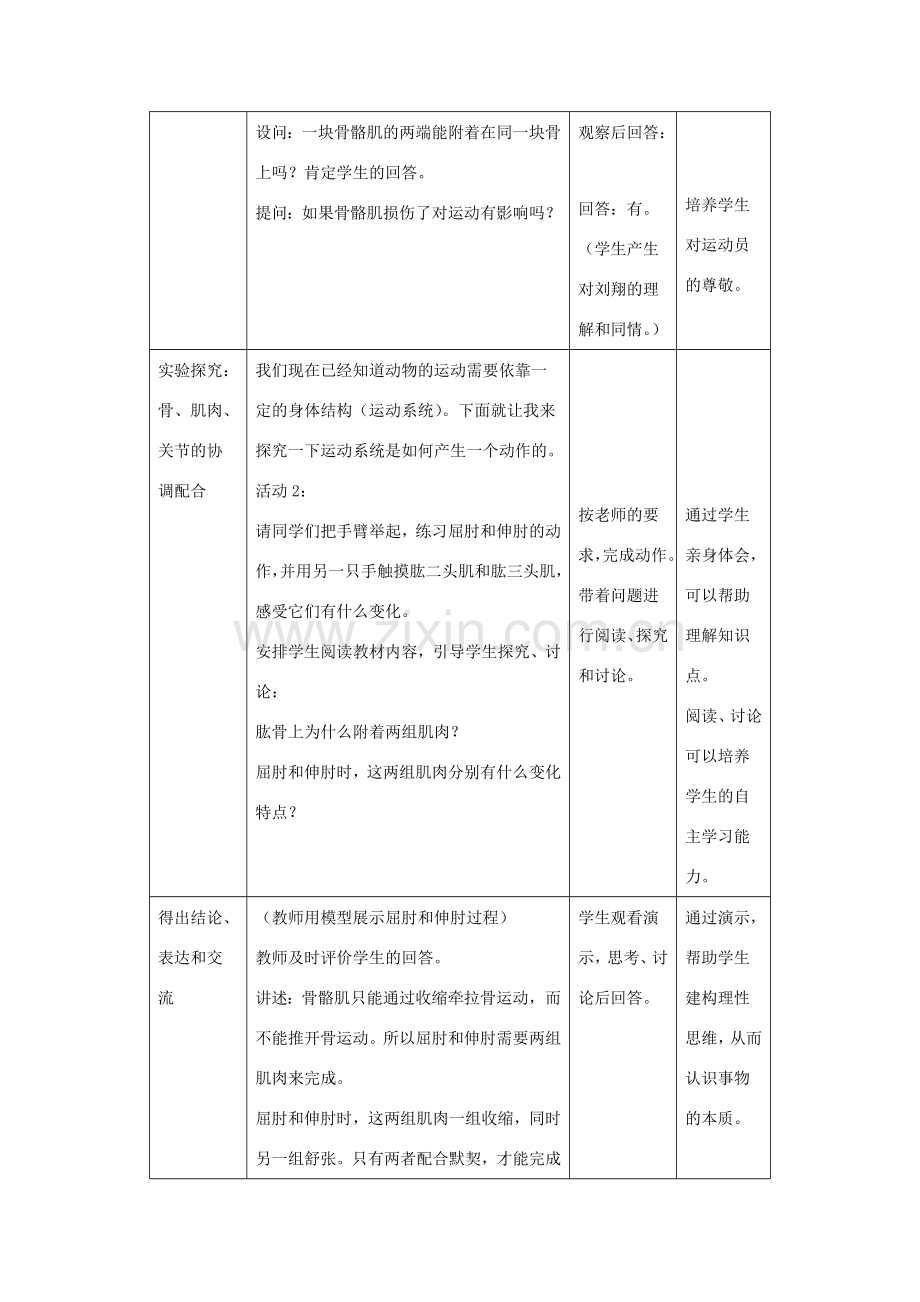 八年级生物上册 第六单元 第十七章 第二节 动物的运动依赖于一定的结构教案 （新版）苏教版-（新版）苏教版初中八年级上册生物教案.doc_第3页