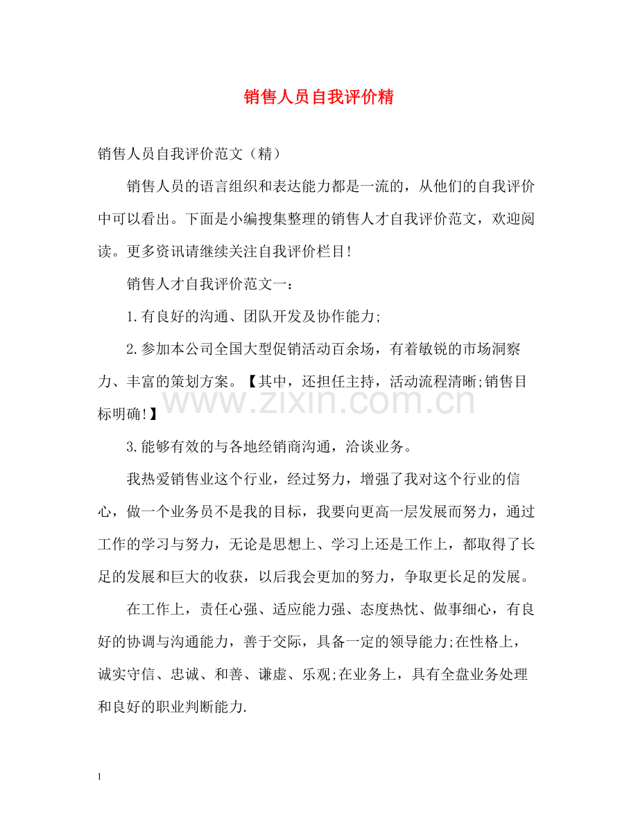 销售人员自我评价精.docx_第1页