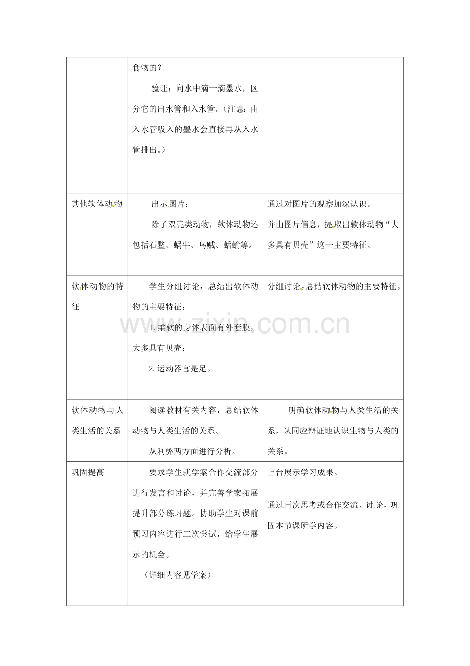 八年级生物上册 第五单元 第一章 第三节 软体动物和节肢动物《软体动物》教案 （新版）新人教版-（新版）新人教版初中八年级上册生物教案.doc_第3页