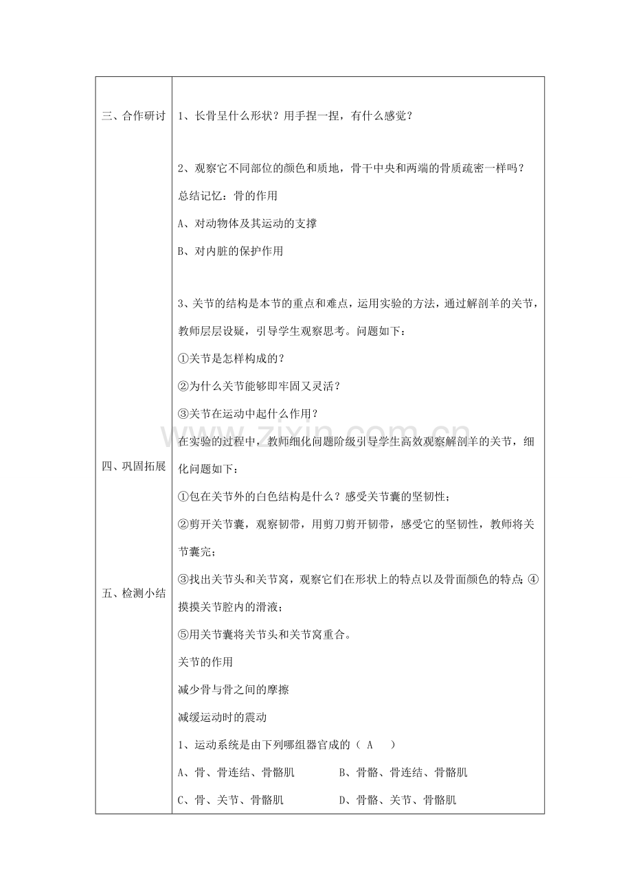 八年级生物上册 第四单元 第一章 第一节 运动的基础教案 冀少版-人教版初中八年级上册生物教案.doc_第2页