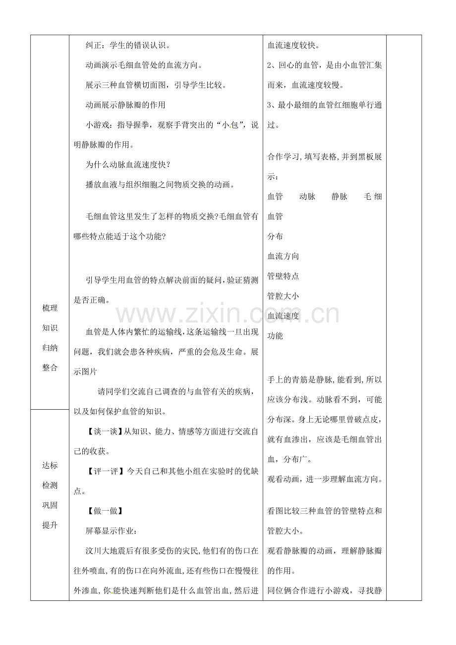 山东省临沂市蒙阴县第四中学七年级生物下册 4.4.2 血流的管道-血管教案 （新版）新人教版.doc_第3页