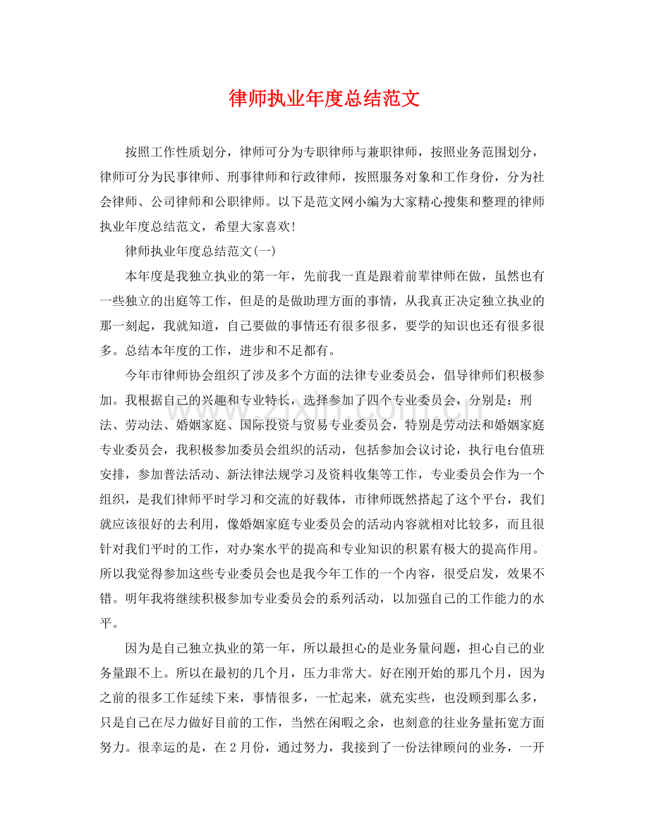 律师执业年度总结范文 .docx_第1页