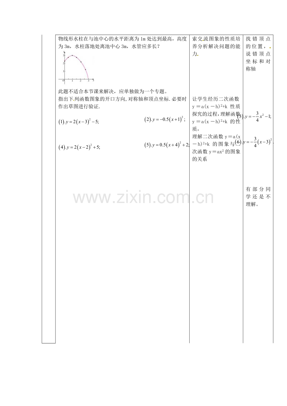 秋九年级数学上册 22.1.3 二次函数ya（x-h）2k的图象和性质（第3课时）教案3 （新版）新人教版-（新版）新人教版初中九年级上册数学教案.doc_第3页