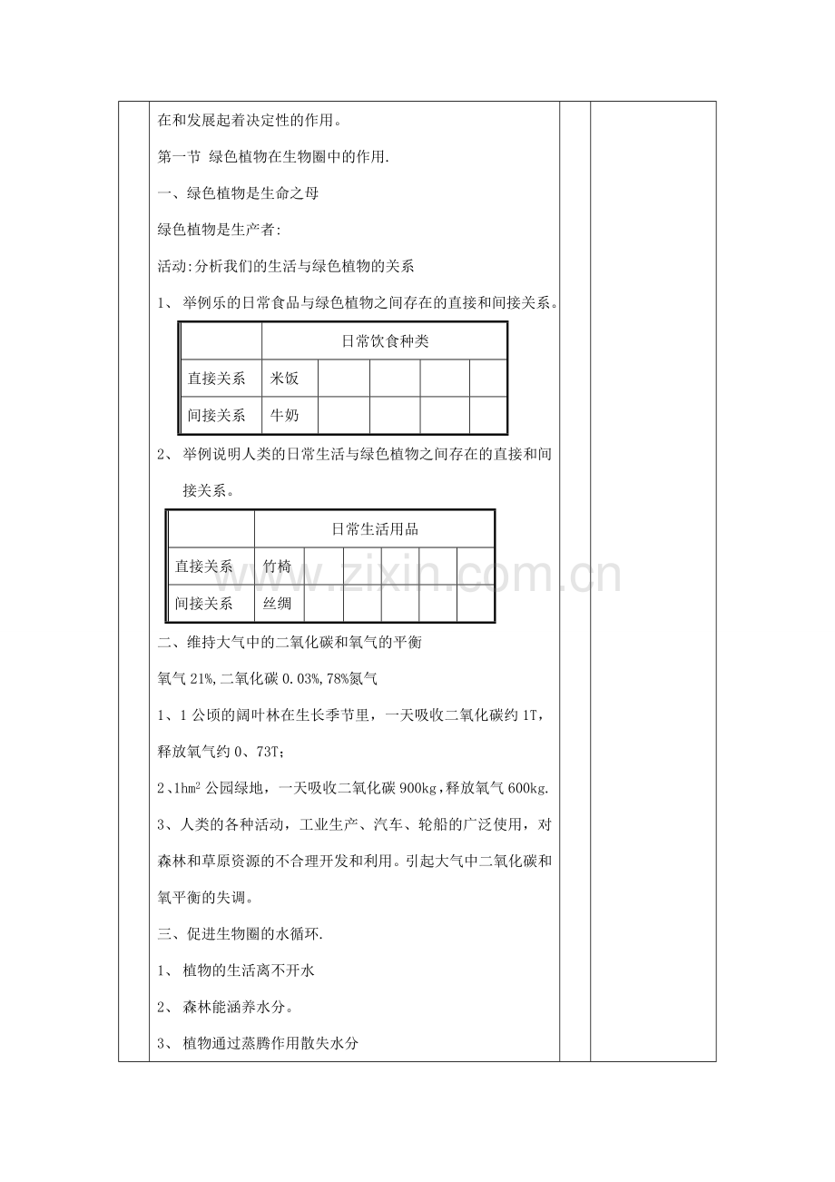 七年级生物上册 3.7.1 绿色植物在生物圈中的作用教案 （新版）北师大版-（新版）北师大版初中七年级上册生物教案.doc_第2页