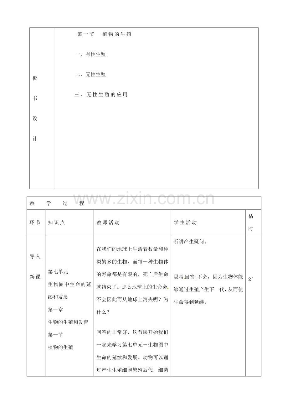 山东省临沭县第三初级中学八年级生物下册《植物的生殖》教案 新人教版.DOC_第2页