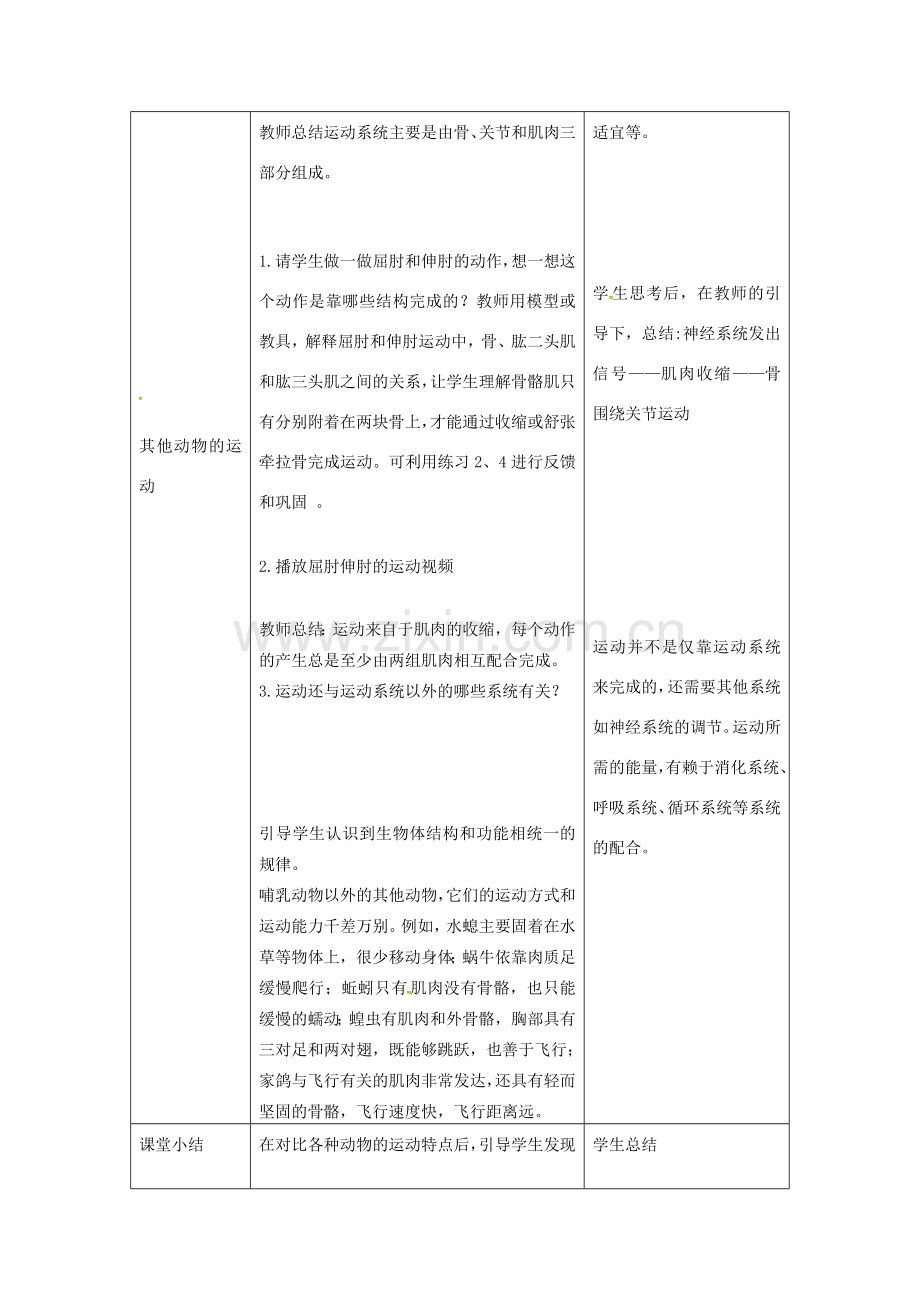 八年级生物上册 第五单元 第二章 第一节《动物的运动》教案 （新版）新人教版-（新版）新人教版初中八年级上册生物教案.doc_第3页