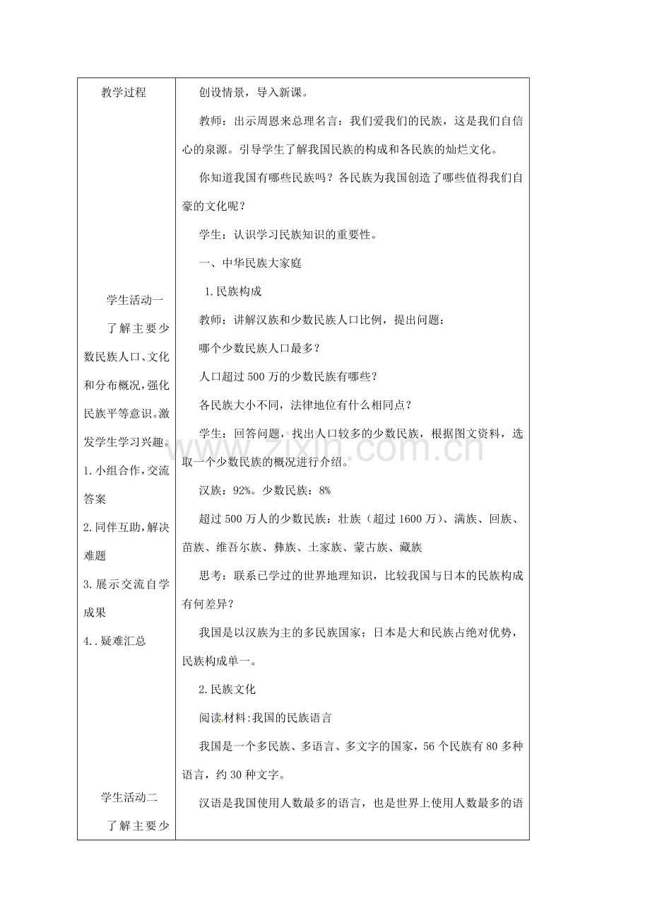 江苏省大丰区八年级地理上册 1.3民族教案 （新版）新人教版-（新版）新人教版初中八年级上册地理教案.doc_第3页