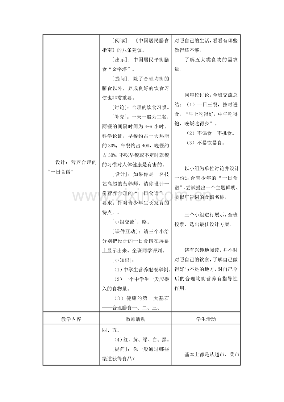 七年级生物下册 9.3膳食指南与食品安全教案 （新版）苏教版-（新版）苏教版初中七年级下册生物教案.doc_第3页