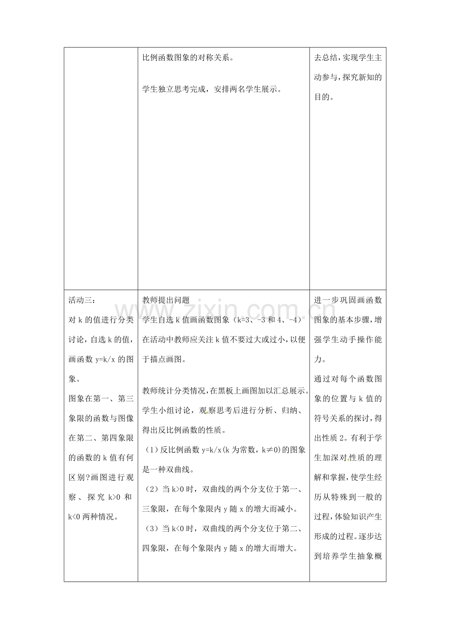 九年级数学下册 26.1.2 反比例函数的图象与性质教学设计1 （新版）新人教版-（新版）新人教版初中九年级下册数学教案.doc_第3页