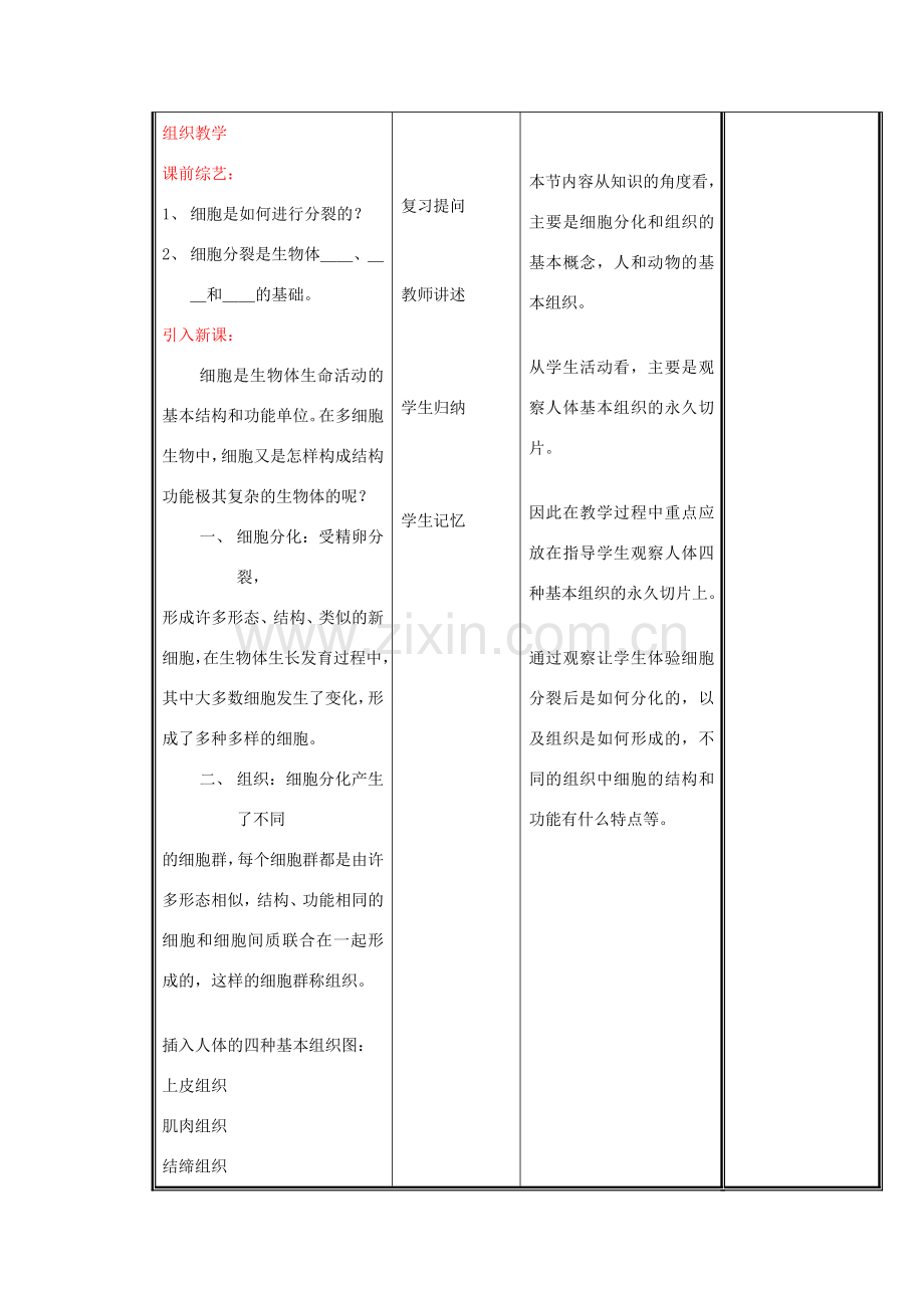 七年级生物上册 2.4.1 细胞分化形成组织（第1课时）教案 （新版）北师大版-（新版）北师大版初中七年级上册生物教案.doc_第2页