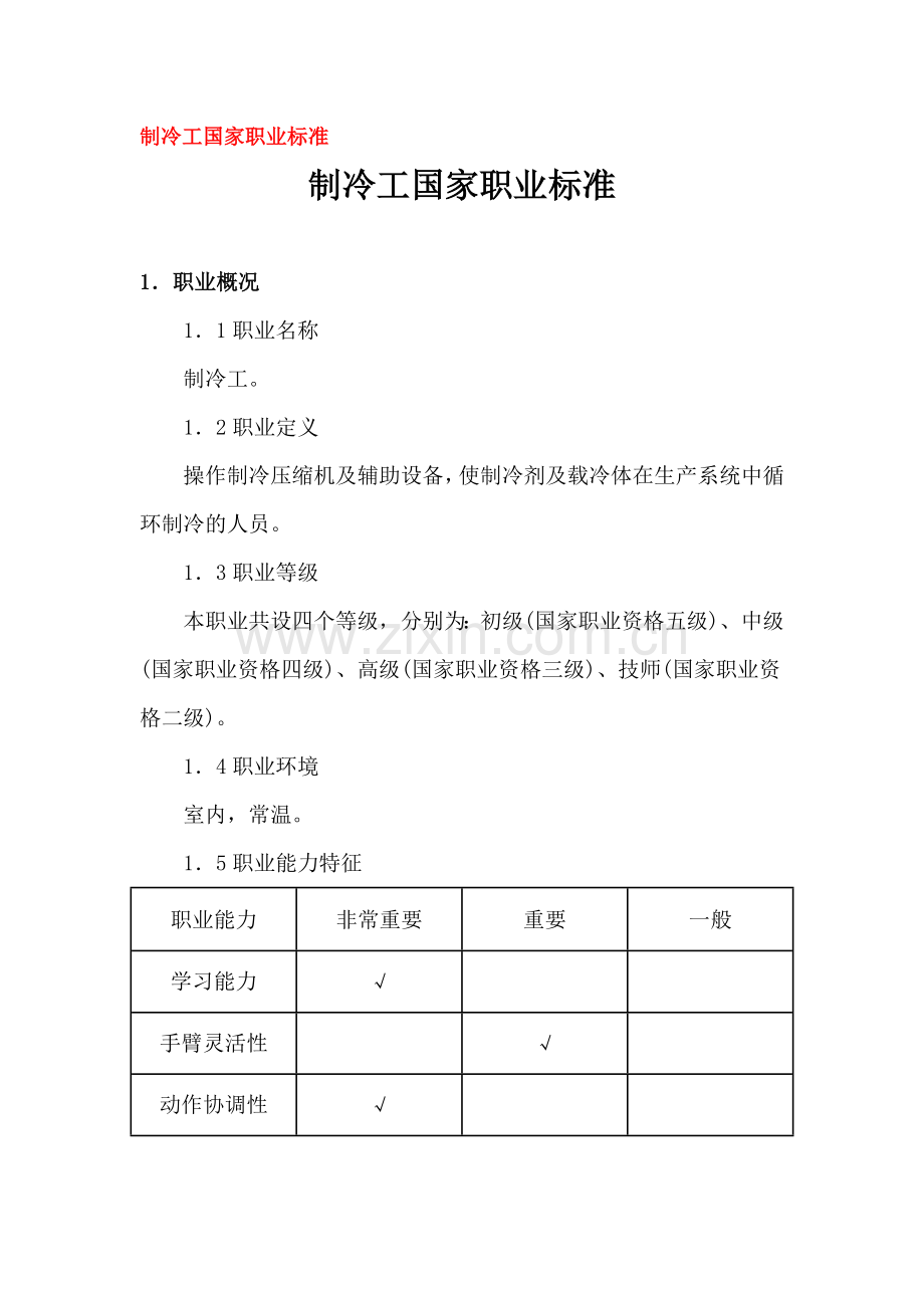 制冷工国家职业标准.doc_第1页