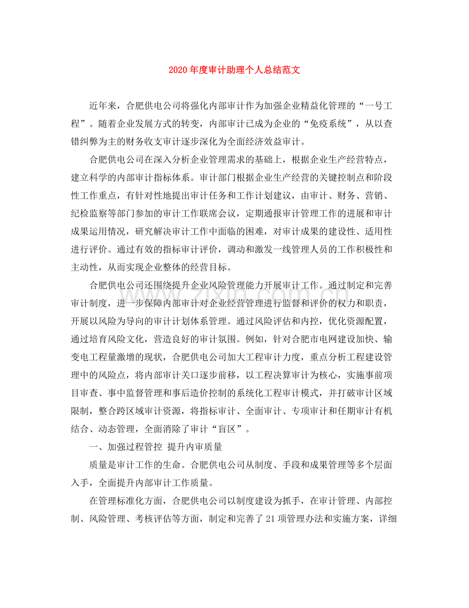 2020年度审计助理个人总结范文.docx_第1页