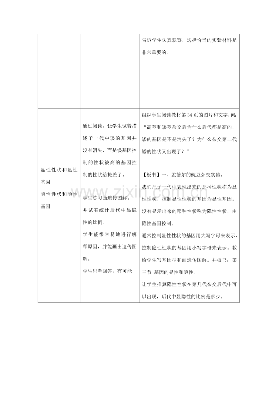 八年级生物下册 7.2.3 基因的显性和隐性教案1 （新版）新人教版.doc_第2页