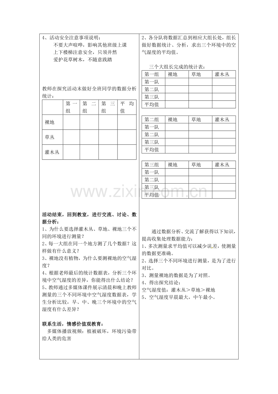 江西省信丰县黄泥中学中考生物实验汇总复习 探究不同植被对空气湿度的影响教学设计.doc_第3页