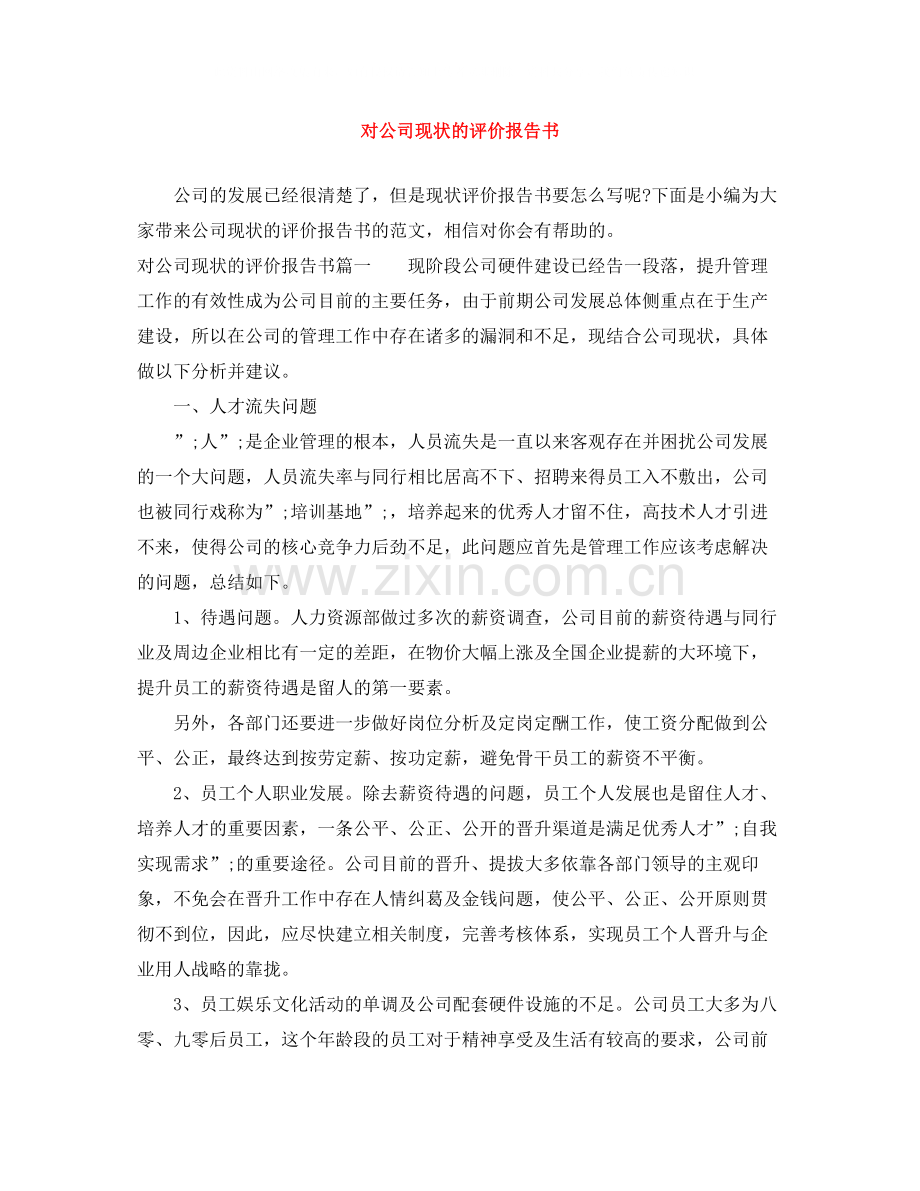 对公司现状的评价报告书.docx_第1页