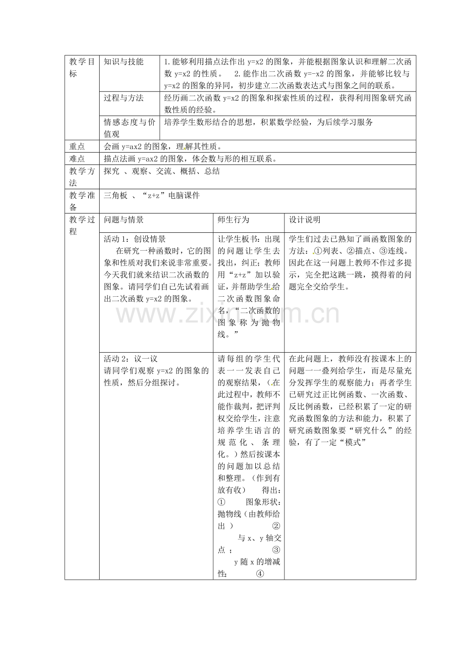 秋九年级数学上册 22.1.2 二次函数yax2的图象和性质教案 （新版）新人教版-（新版）新人教版初中九年级上册数学教案.doc_第2页