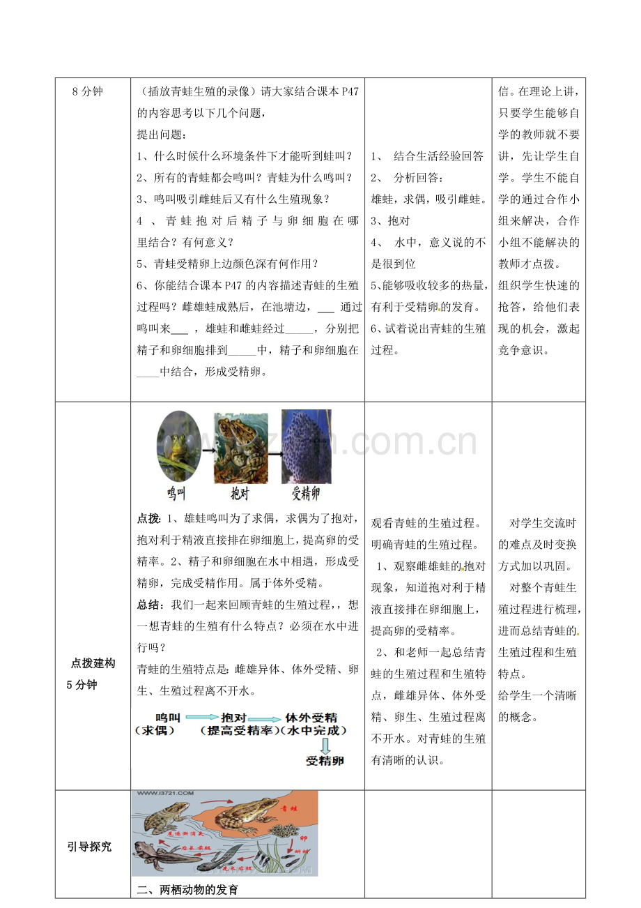 山东省枣庄市峄城区吴林街道中学八年级生物上册 4-2-2 两栖动物的生殖和发育教案 济南版.doc_第2页