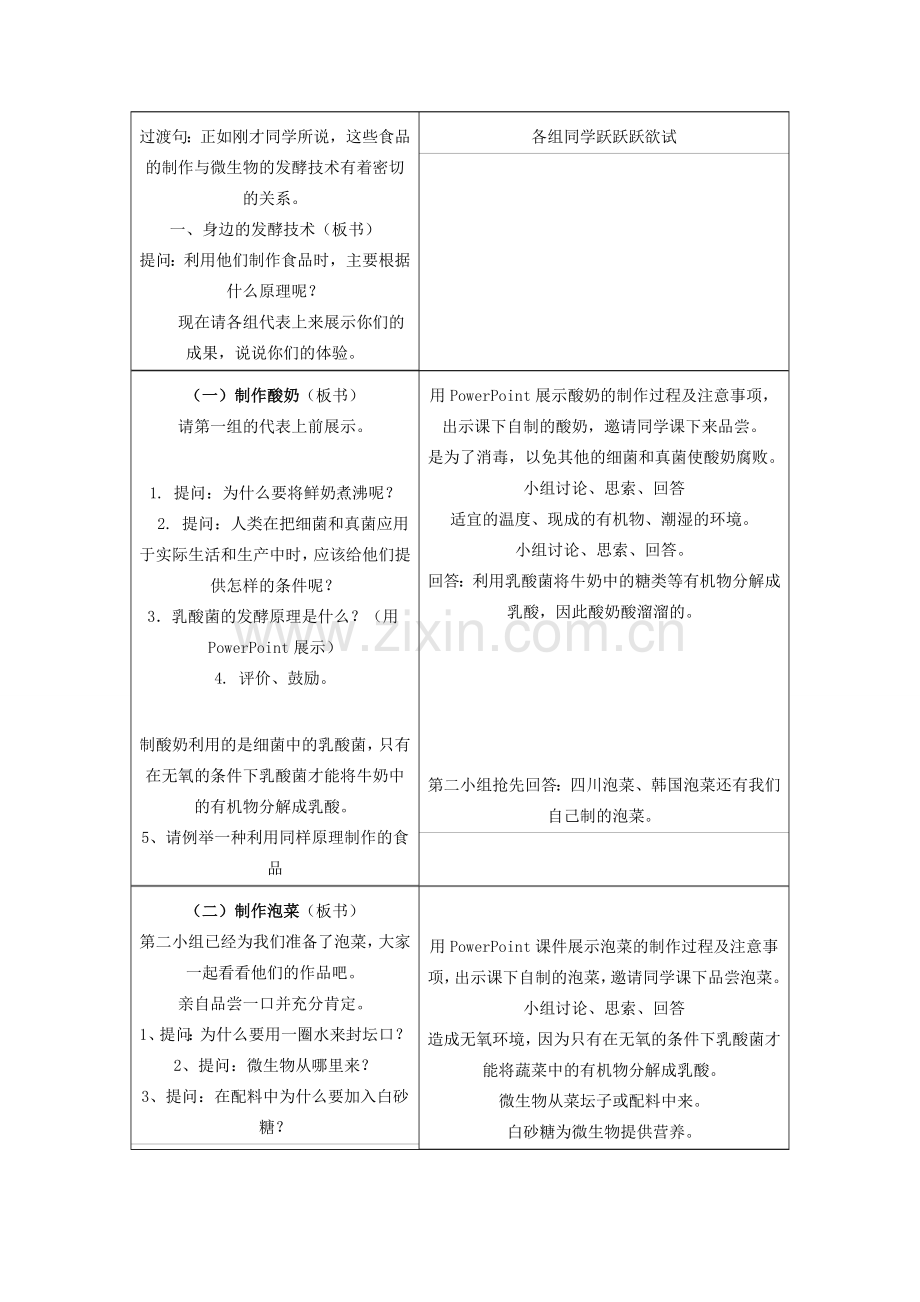 春八年级生物下册 25.1 发酵技术教案 （新版）北师大版-（新版）北师大版初中八年级下册生物教案.doc_第3页