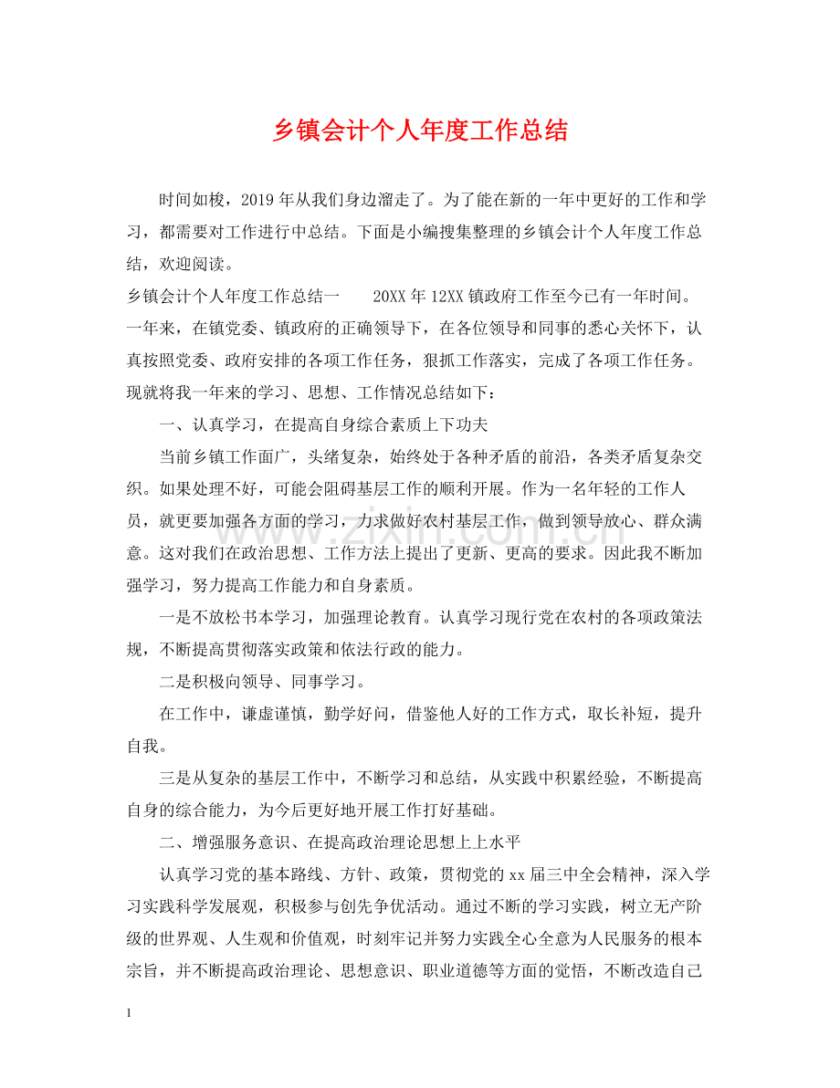 乡镇会计个人年度工作总结.docx_第1页