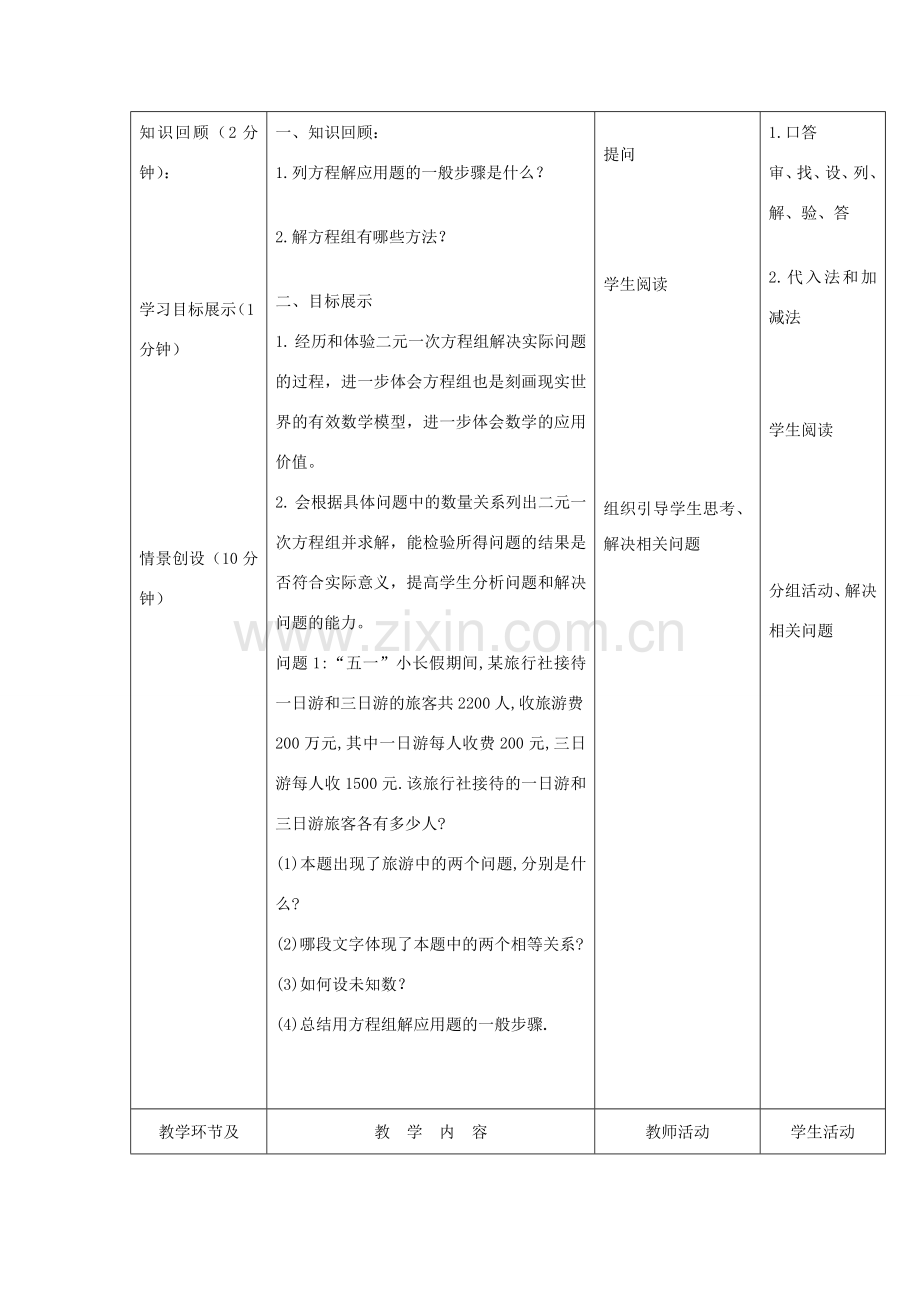 七年级数学下册 第10章 二元一次方程组 10.5 用二元一次方程组解决问题教案 （新版）苏科版-（新版）苏科版初中七年级下册数学教案.doc_第2页