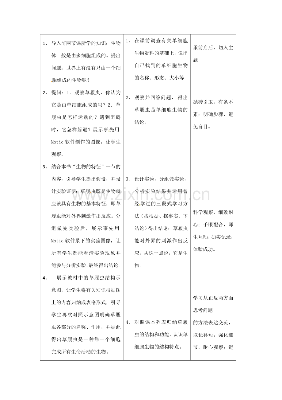 吉林省四平市第十七中学七年级生物上册 只有一个细胞的生物体教案2 新人教版.doc_第2页