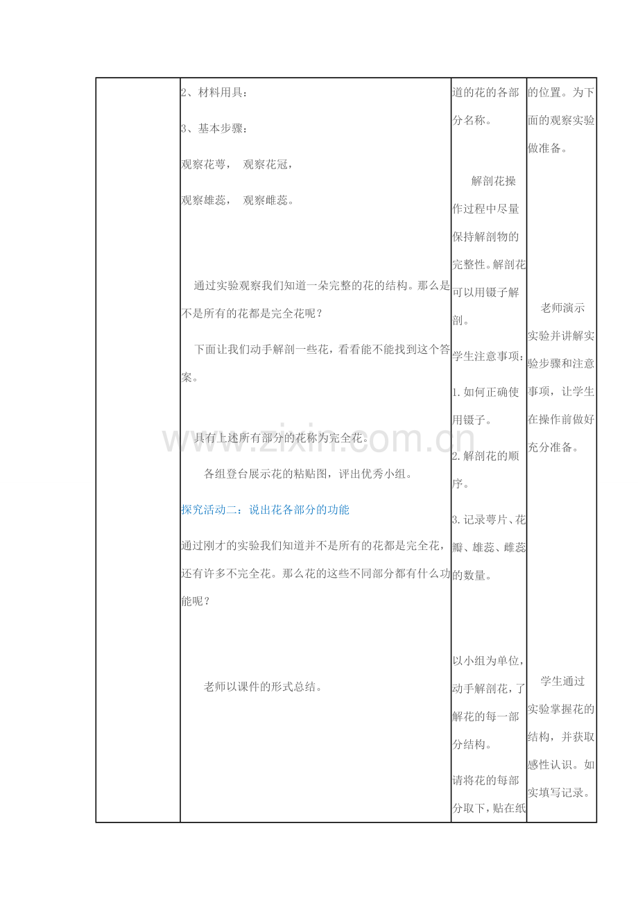 八年级生物上册 第四单元 第一章 第一节 花的结构和类型教学设计 （新版）济南版-（新版）济南版初中八年级上册生物教案.doc_第3页