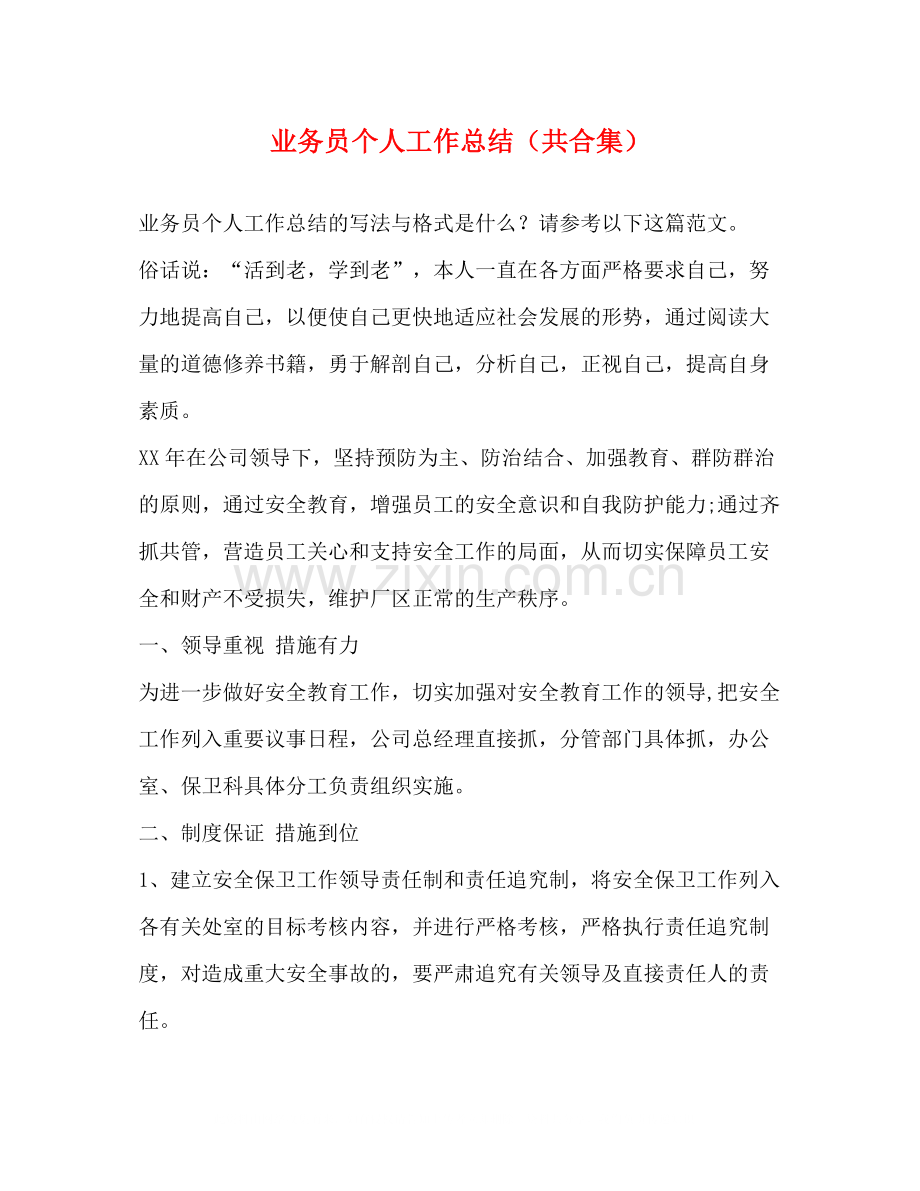 业务员个人工作总结（共合集）.docx_第1页