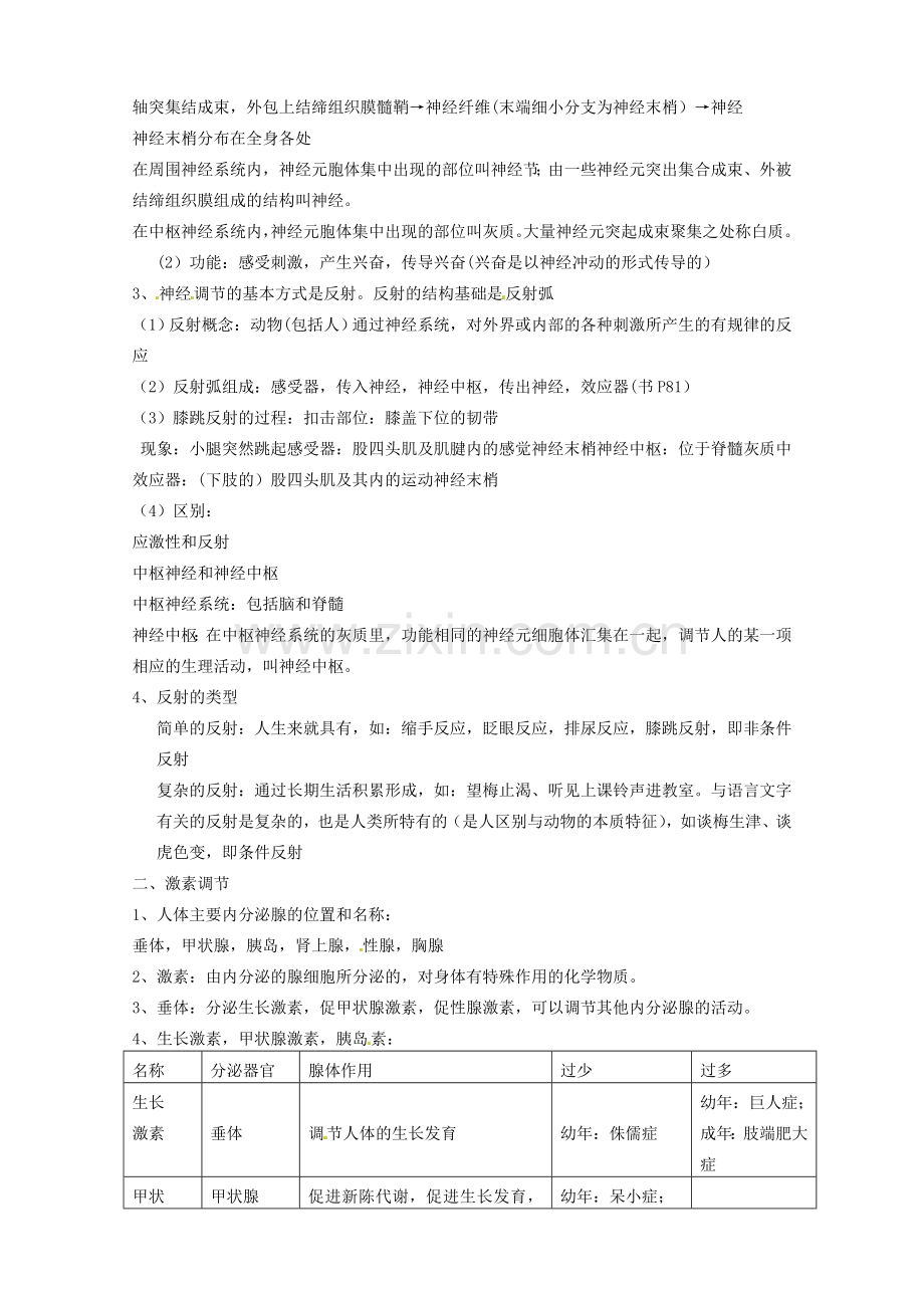 湖北省襄阳市第四十七中学九年级生物 考点十六 人类生命活动的调节教学案.doc_第3页