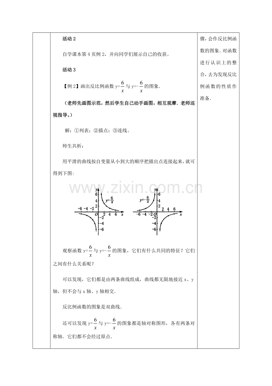 陕西省石泉县九年级数学下册 26.1.2 反比例函数的图象和性质（1）教案 （新版）新人教版-（新版）新人教版初中九年级下册数学教案.doc_第3页