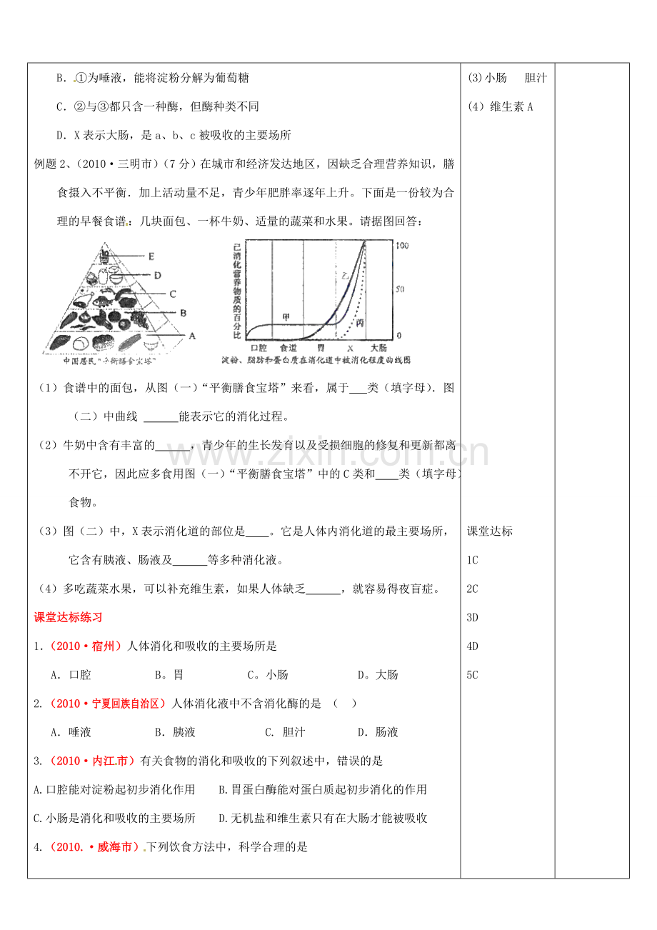 山东省郯城县第三初级中学中考生物《人体的营养》复习教案 新人教版.doc_第3页