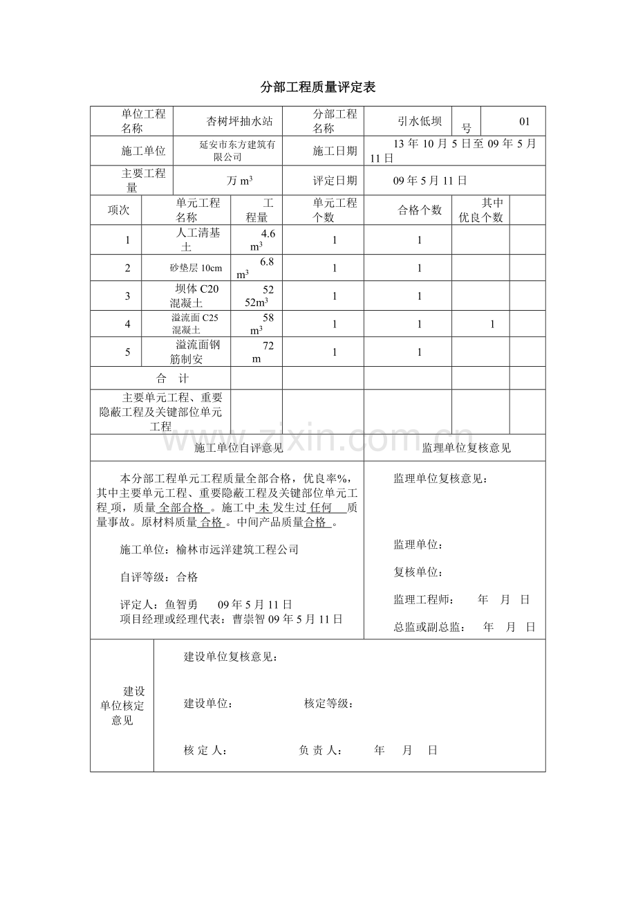 分部工程质量评定表.doc_第1页