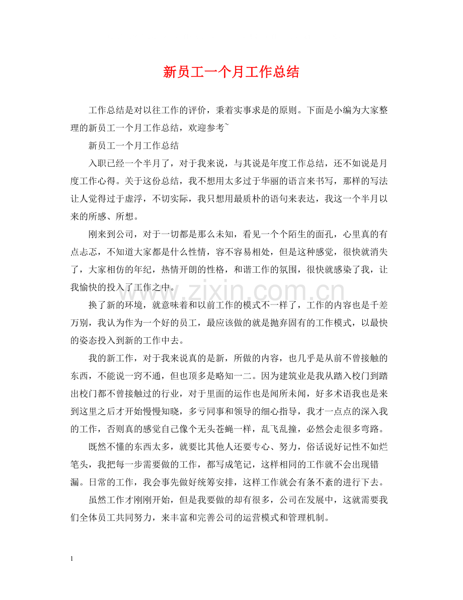 新员工一个月工作总结.docx_第1页