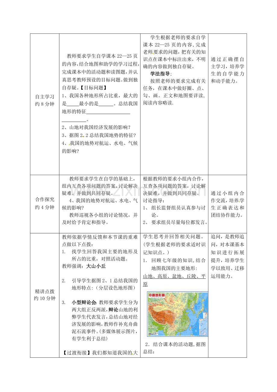 山东省枣庄市峄城区吴林街道中学八年级地理上册 2-1 地形地势特征教案 商务星球版.doc_第2页