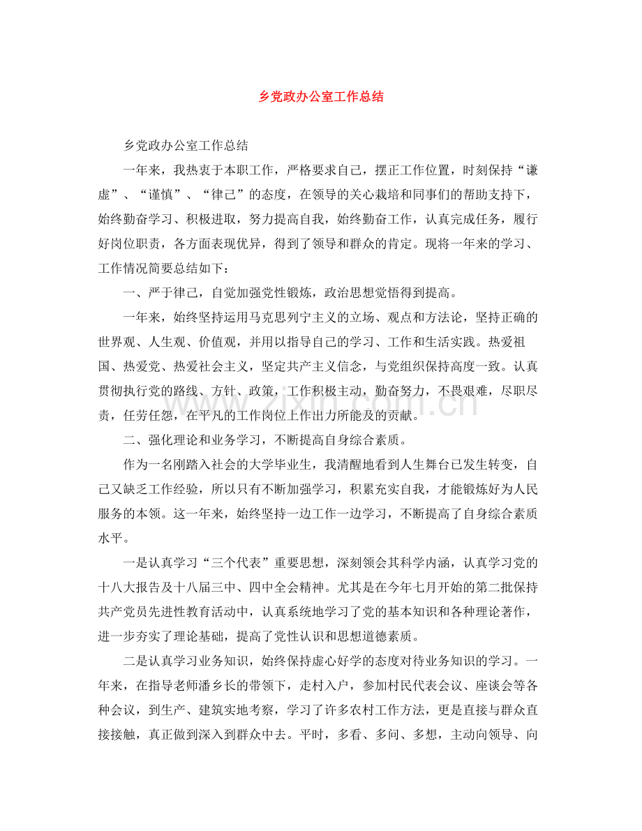 乡党政办公室工作总结.docx_第1页