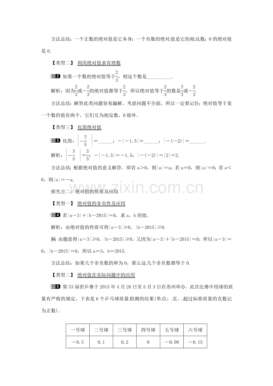 秋七年级数学上册 第1章 有理数 1.2 数轴、相反数与绝对值 1.2.3 绝对值教案1 （新版）湘教版-（新版）湘教版初中七年级上册数学教案.doc_第2页