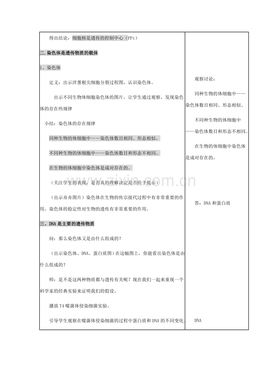 八年级生物上册 第四单元 第四章 第一节 遗传的物质基础教学设计 （新版）济南版-（新版）济南版初中八年级上册生物教案.doc_第3页