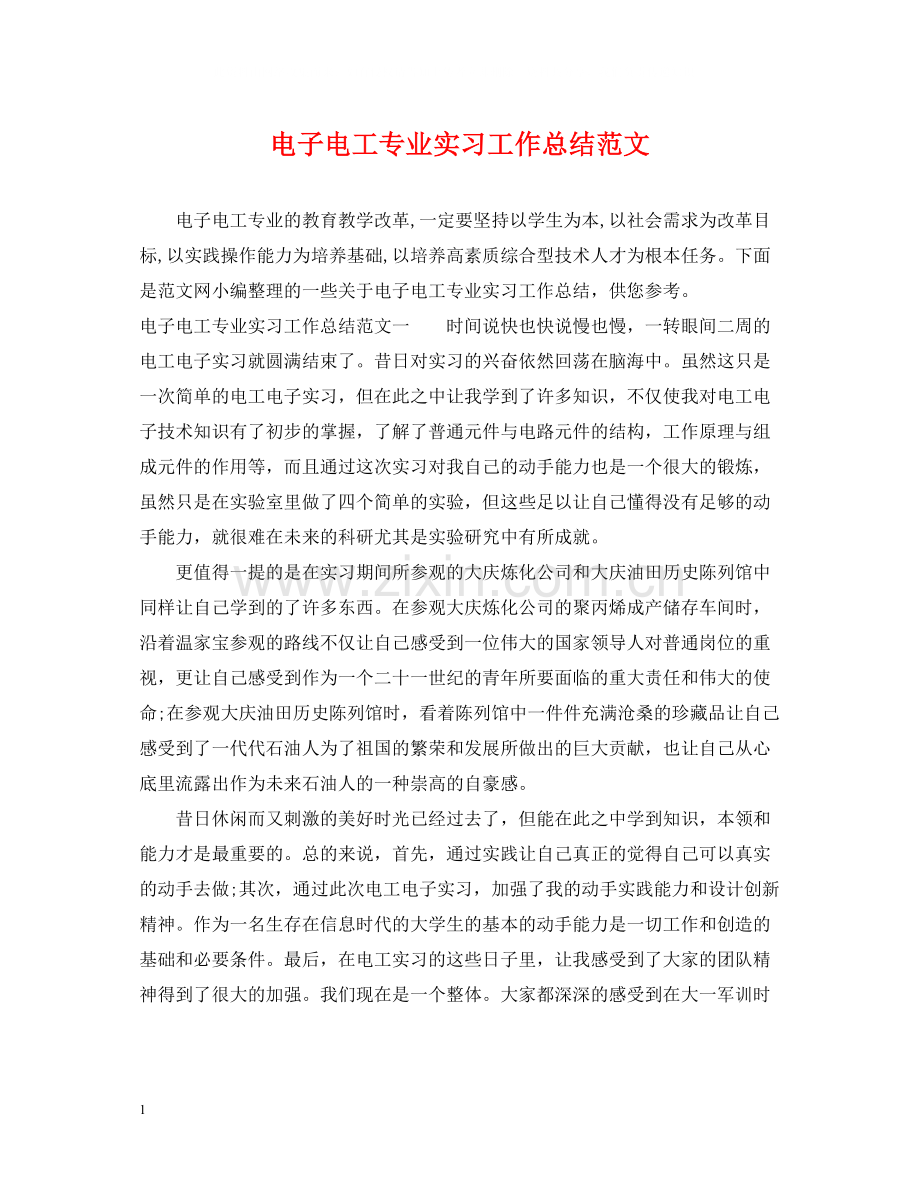 电子电工专业实习工作总结范文.docx_第1页