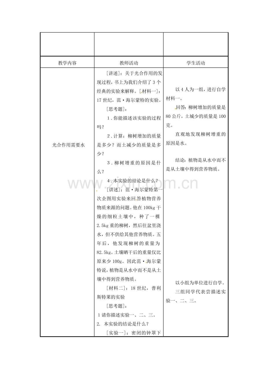 江苏省东台市唐洋镇中学七年级生物上册《6.1 植物光合作用的发现》教案 苏教版.doc_第2页