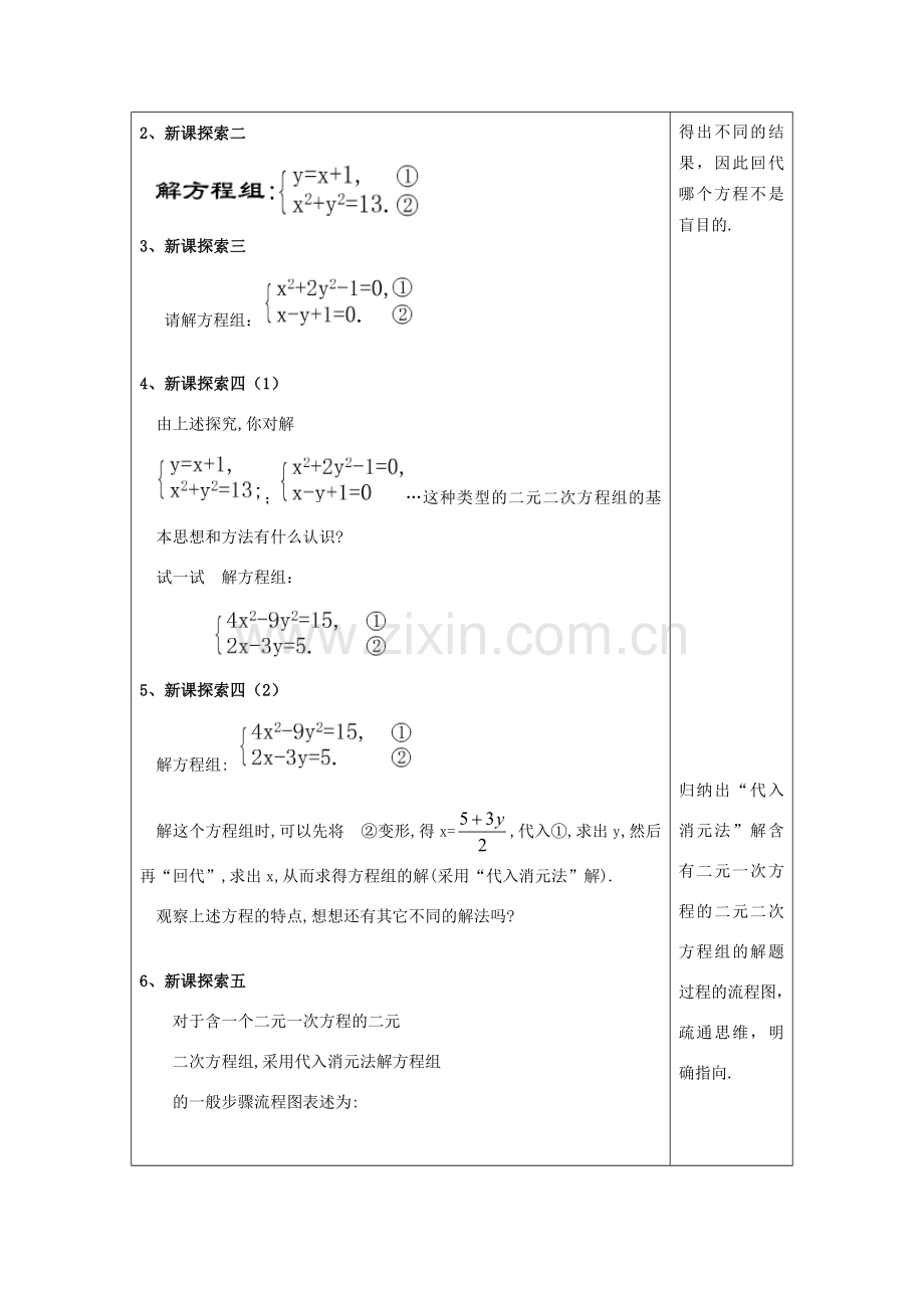 春八年级数学下册 21.6 二元二次方程组的解法（1）教案 沪教版五四制-沪教版初中八年级下册数学教案.doc_第3页