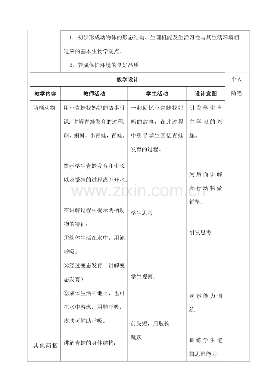 八年级生物上册 5.1.5 两栖动物和爬行动物教案 （新版）新人教版.doc_第2页