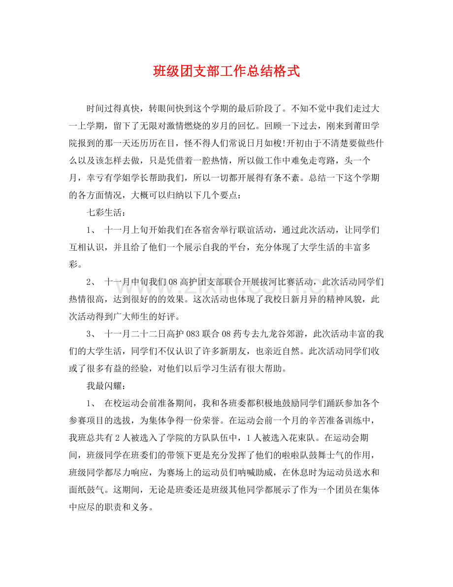 班级团支部工作总结格式 .docx_第1页