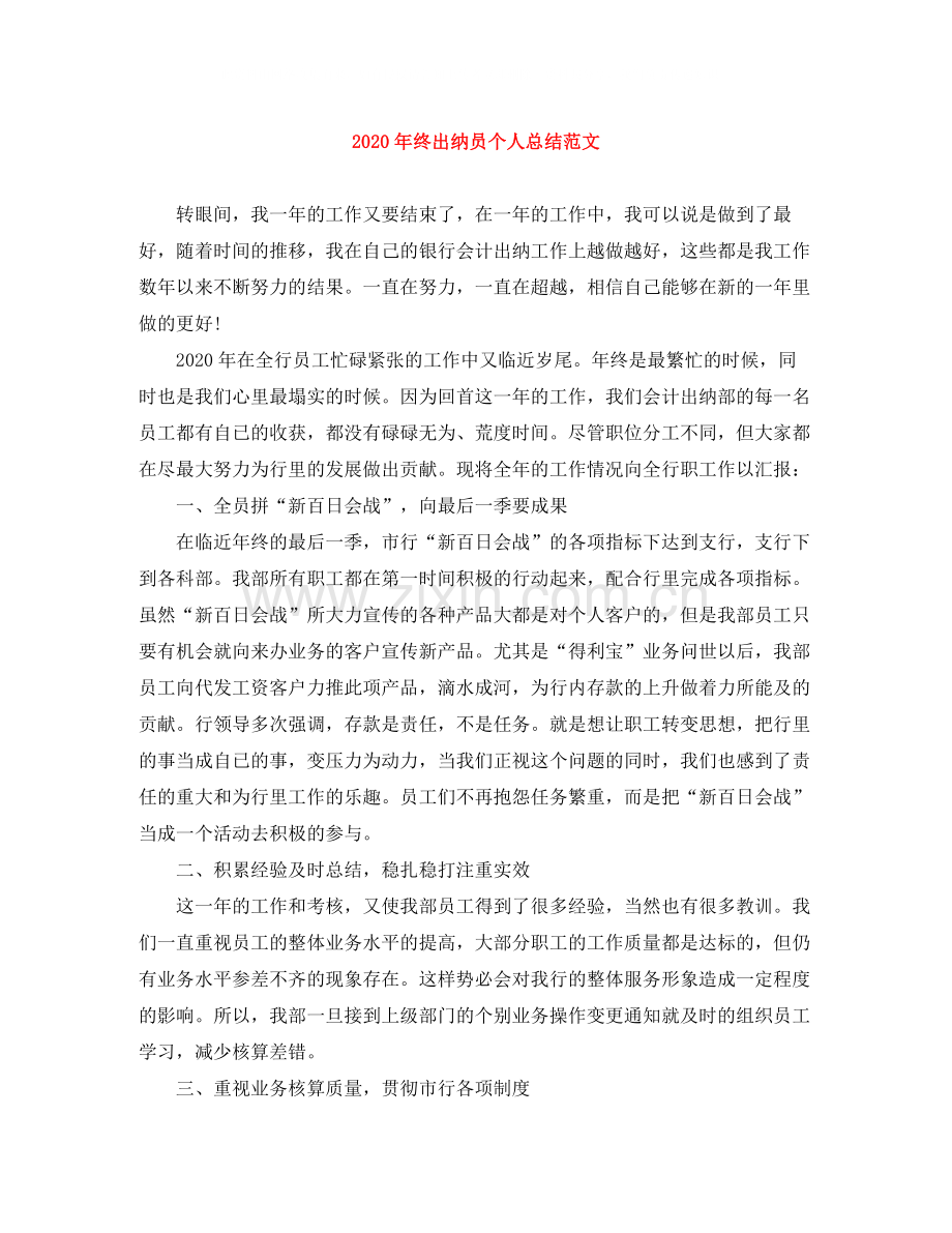 2020年终出纳员个人总结范文.docx_第1页