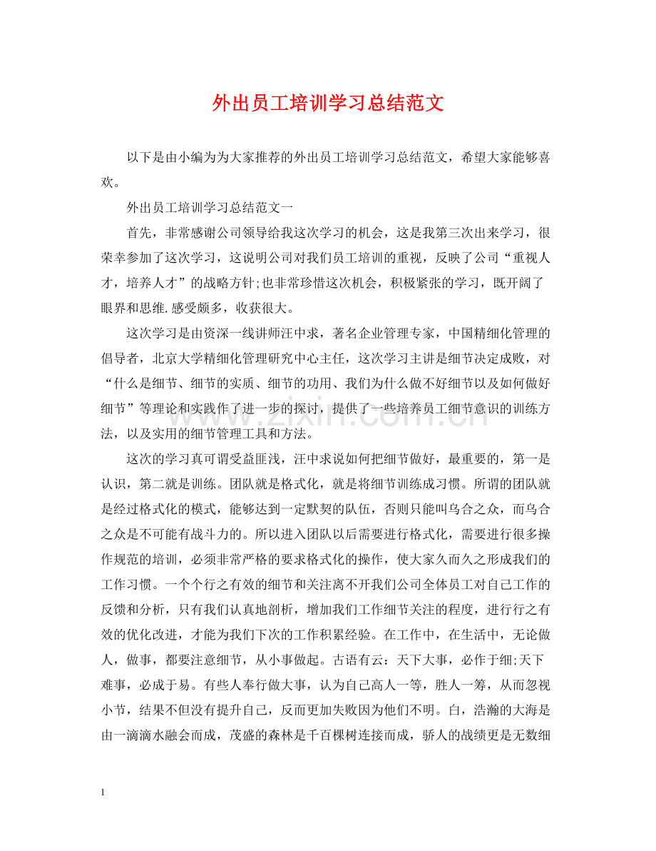 外出员工培训学习总结范文.docx_第1页