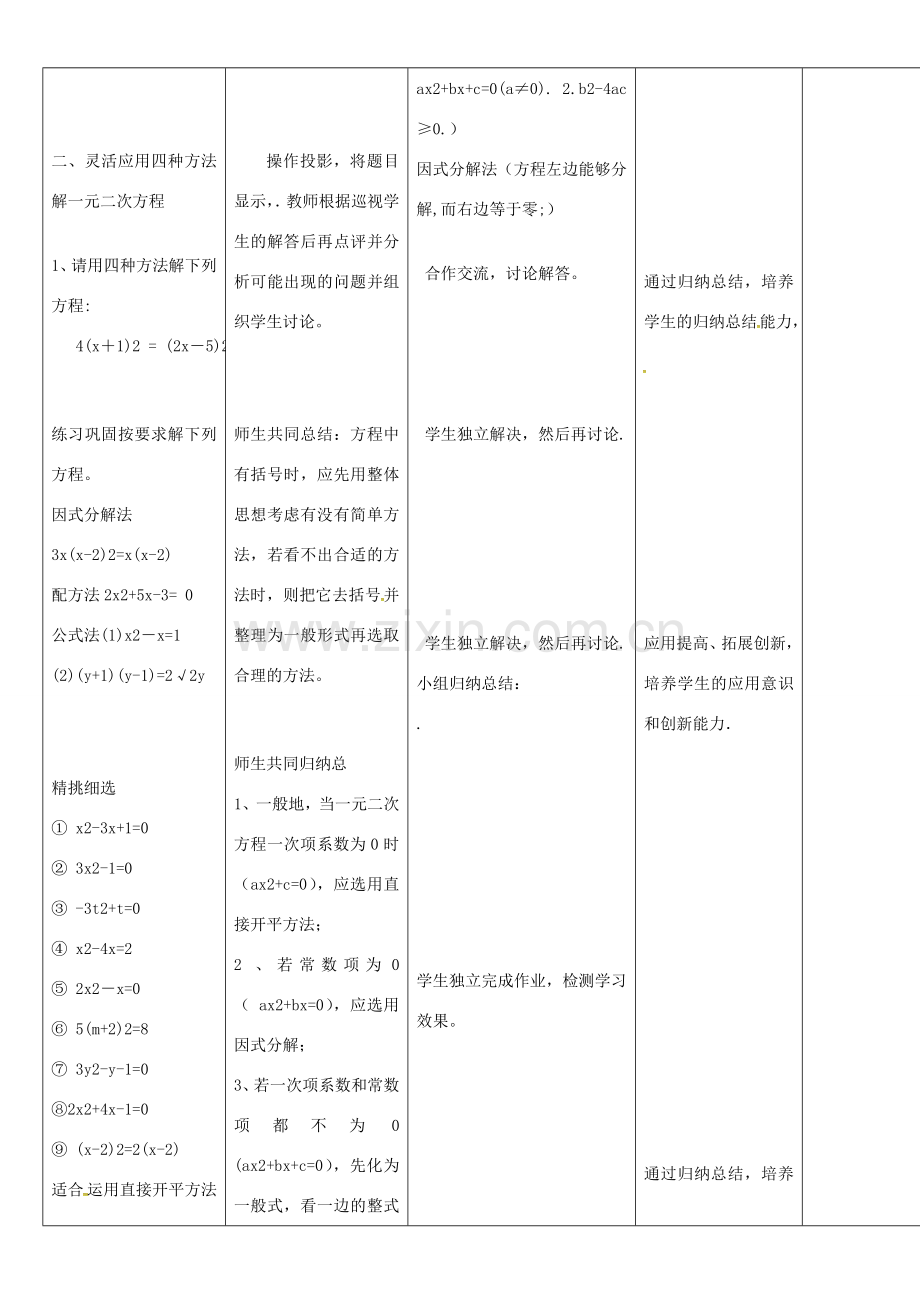 四川省华蓥市明月镇九年级数学上册 21.2.3 解一元二次方程因式分解法教案2 （新版）新人教版-（新版）新人教版初中九年级上册数学教案.doc_第2页