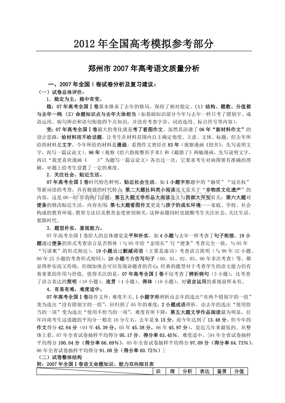 郑州市年度高考语文质量分析.docx_第1页