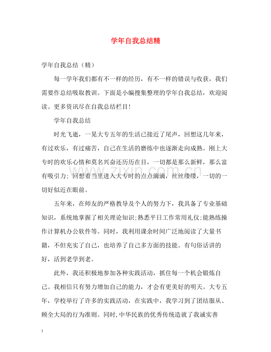 2020学年自我总结精.docx_第1页