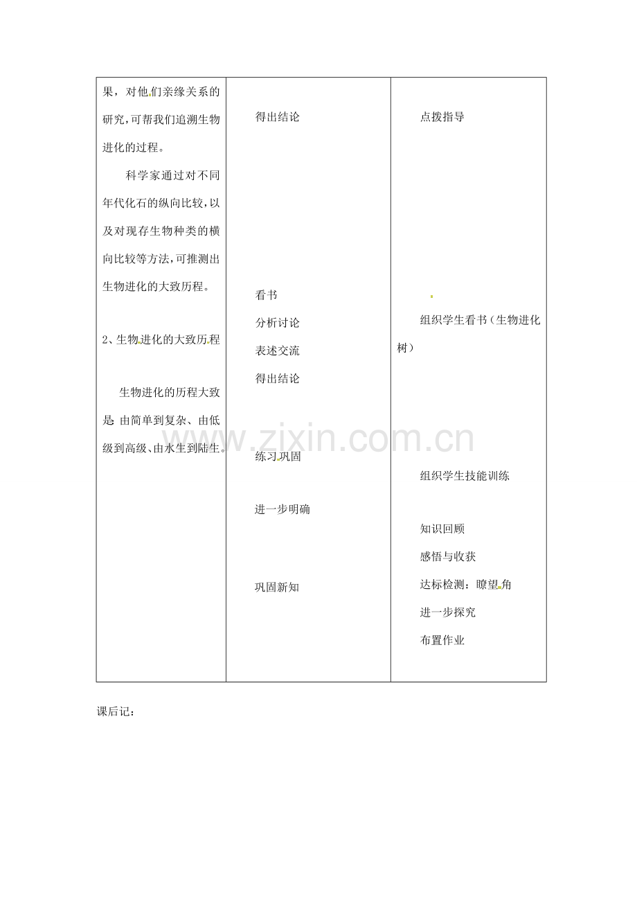 甘肃省会宁县新添回民中学八年级生物下册《生物进化的历程》教案 苏教版.doc_第2页