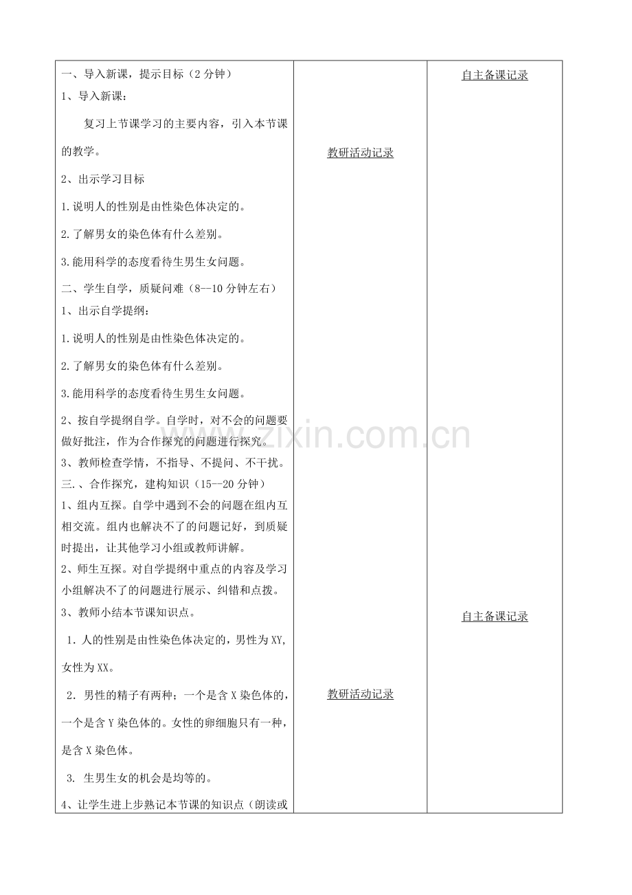 八年级生物下册 第七单元 第二章 第四节 人的性别遗传教案 （新版）新人教版-（新版）新人教版初中八年级下册生物教案.doc_第2页